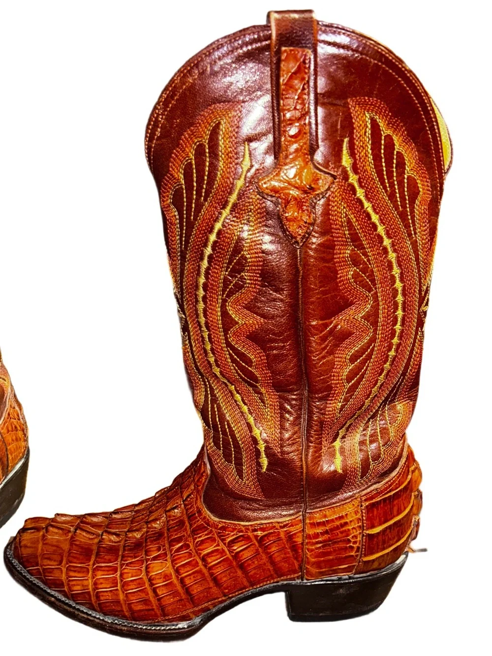 Ferrini ~ Vintage ~ Men’s 9 1/2 ~ Brown & Beige ~ Caiman Crocodile Leather Boots